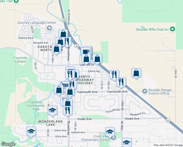 map of restaurants, bars, coffee shops, grocery stores, and more near 4706 16th Street in Boulder