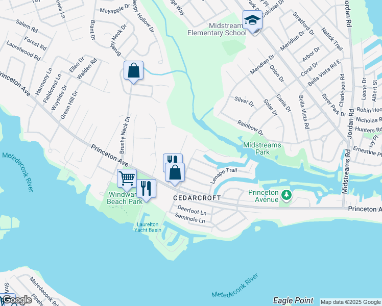 map of restaurants, bars, coffee shops, grocery stores, and more near 33 Davos Road in Brick Township