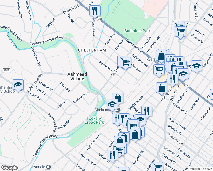 map of restaurants, bars, coffee shops, grocery stores, and more near 519 Central Avenue in Montgomery County