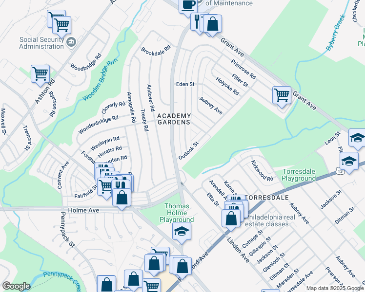 map of restaurants, bars, coffee shops, grocery stores, and more near 9214 Lansford Street in Philadelphia