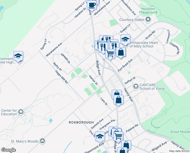 map of restaurants, bars, coffee shops, grocery stores, and more near 714 Ivins Road in Philadelphia