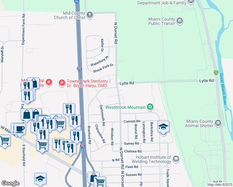 map of restaurants, bars, coffee shops, grocery stores, and more near 950 North Dorset Road in Troy