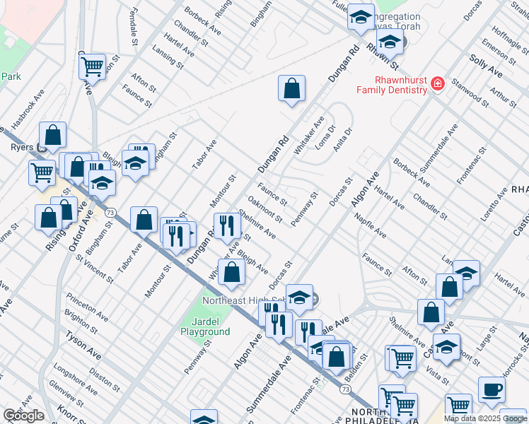 map of restaurants, bars, coffee shops, grocery stores, and more near 7517 Whitaker Avenue in Philadelphia