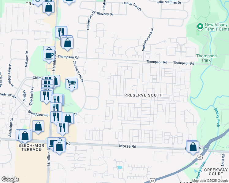 map of restaurants, bars, coffee shops, grocery stores, and more near 3956 Sweet Shadow Avenue in Columbus