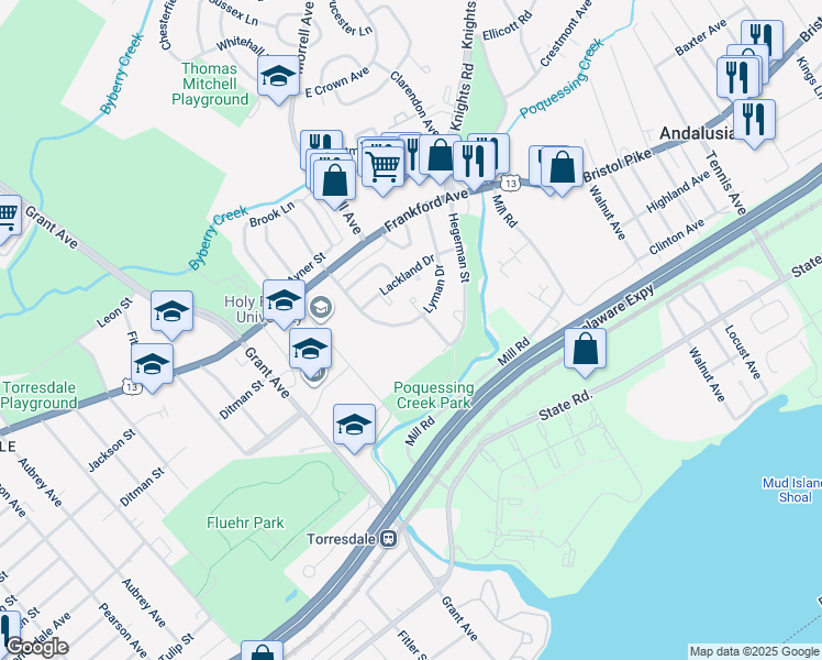 map of restaurants, bars, coffee shops, grocery stores, and more near 4250 Carteret Drive in Philadelphia