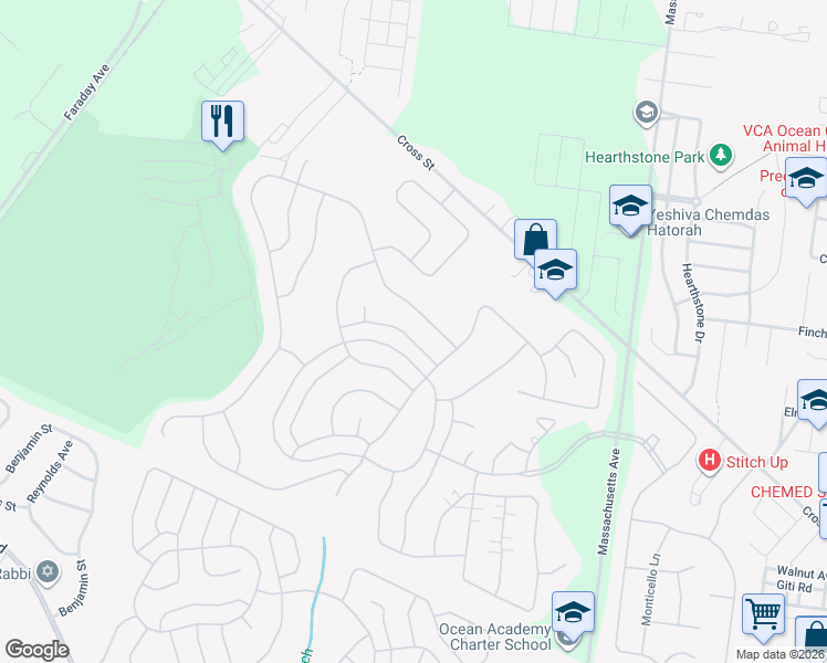 map of restaurants, bars, coffee shops, grocery stores, and more near 11 Schoolhouse Lane in Lakewood