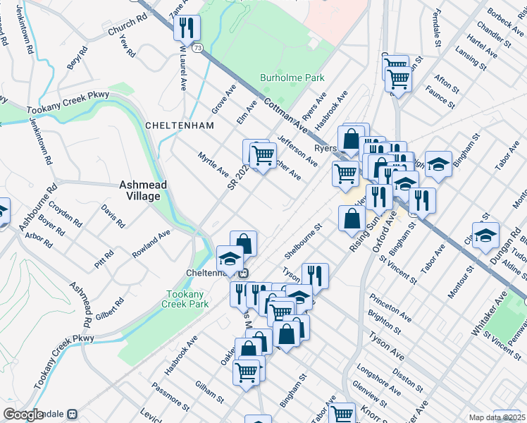 map of restaurants, bars, coffee shops, grocery stores, and more near 126 Myrtle Avenue in Montgomery County