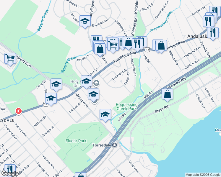 map of restaurants, bars, coffee shops, grocery stores, and more near 4220 Carteret Drive in Philadelphia