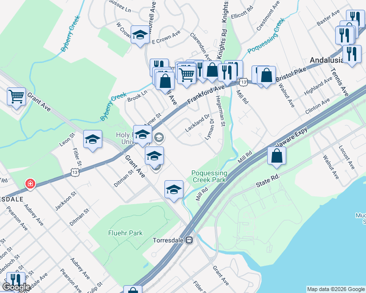 map of restaurants, bars, coffee shops, grocery stores, and more near 4220 Carteret Drive in Philadelphia