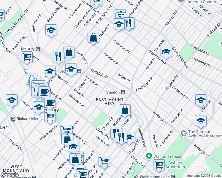 map of restaurants, bars, coffee shops, grocery stores, and more near 6752 Blakemore Street in Philadelphia