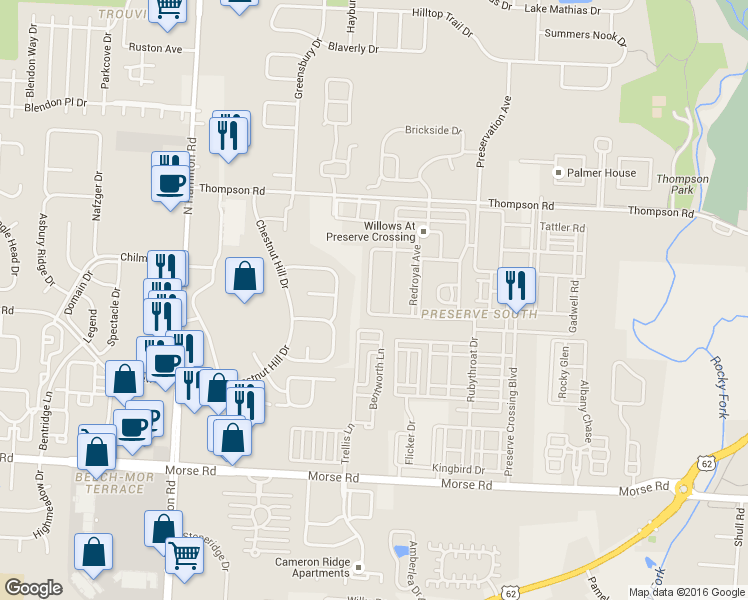 map of restaurants, bars, coffee shops, grocery stores, and more near 3959 Summerstone Drive in Columbus
