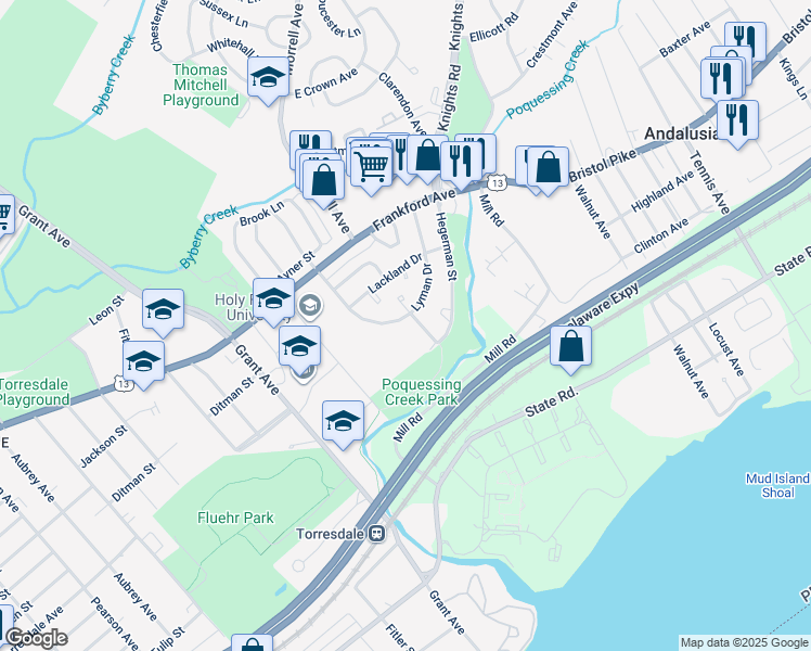 map of restaurants, bars, coffee shops, grocery stores, and more near 4258 Carteret Drive in Philadelphia