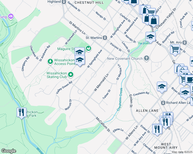 map of restaurants, bars, coffee shops, grocery stores, and more near 500 West Moreland Avenue in Philadelphia