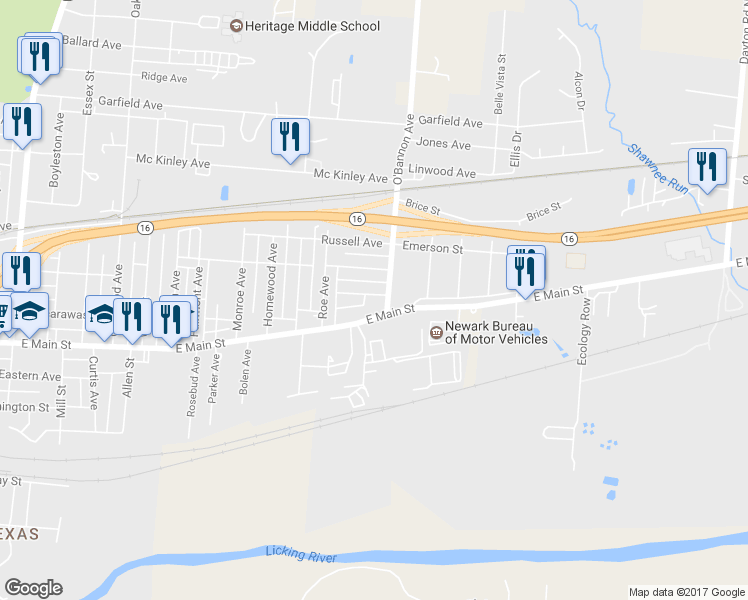 map of restaurants, bars, coffee shops, grocery stores, and more near 783 Logan Avenue in Newark