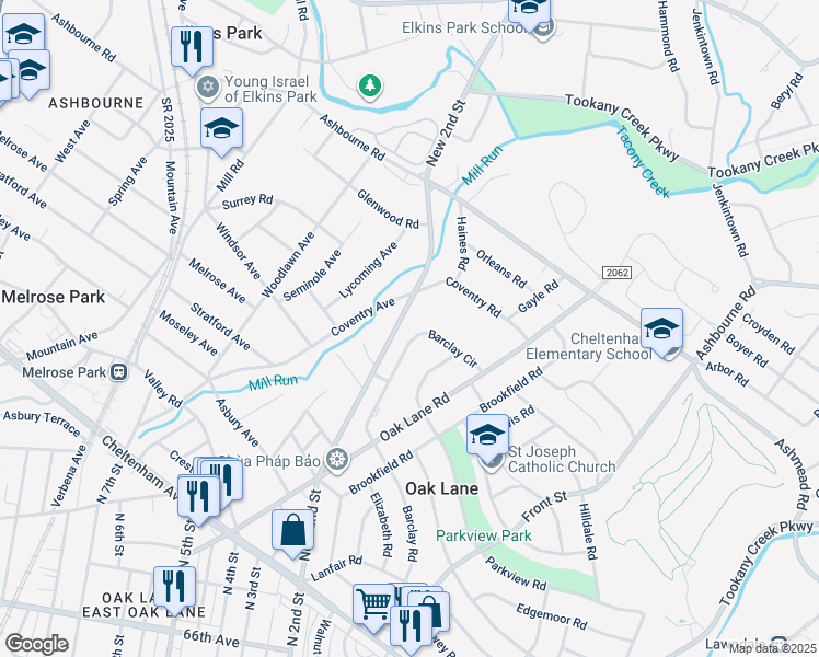 map of restaurants, bars, coffee shops, grocery stores, and more near 7632 New 2nd Street in Melrose Park