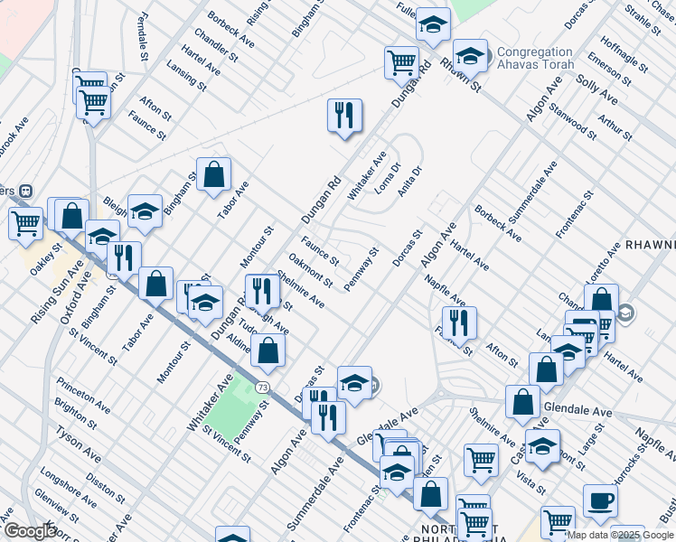 map of restaurants, bars, coffee shops, grocery stores, and more near 1422 Faunce Street in Philadelphia