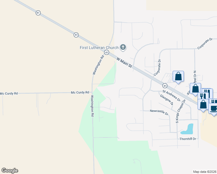 map of restaurants, bars, coffee shops, grocery stores, and more near 1585 Washington Bend Court in Troy
