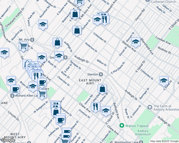 map of restaurants, bars, coffee shops, grocery stores, and more near 368 East Gorgas Lane in Philadelphia