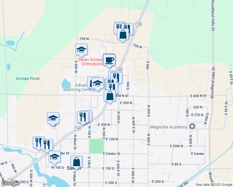 map of restaurants, bars, coffee shops, grocery stores, and more near 290 East 400 North in Salem