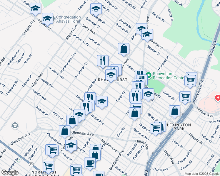 map of restaurants, bars, coffee shops, grocery stores, and more near 7955 Castor Avenue in Philadelphia