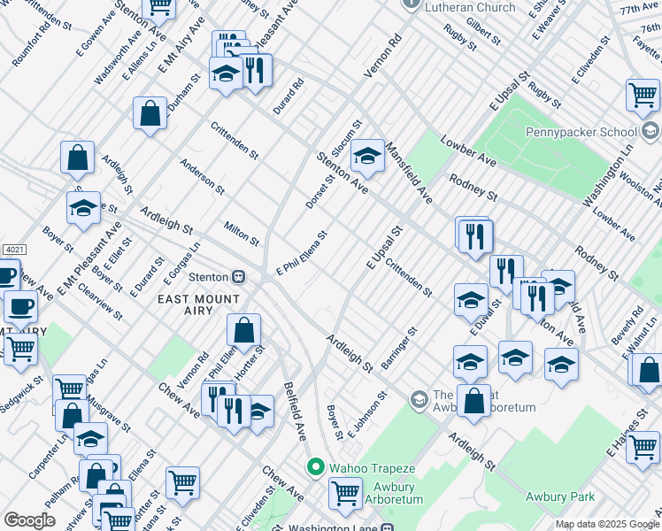 map of restaurants, bars, coffee shops, grocery stores, and more near 705 East Sharpnack Street in Philadelphia