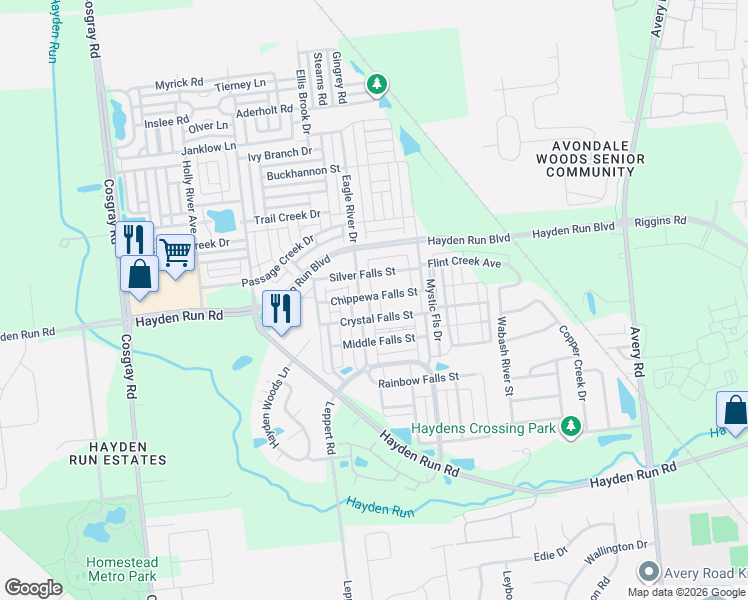 map of restaurants, bars, coffee shops, grocery stores, and more near 5332 Calypso Cascades Drive in Dublin