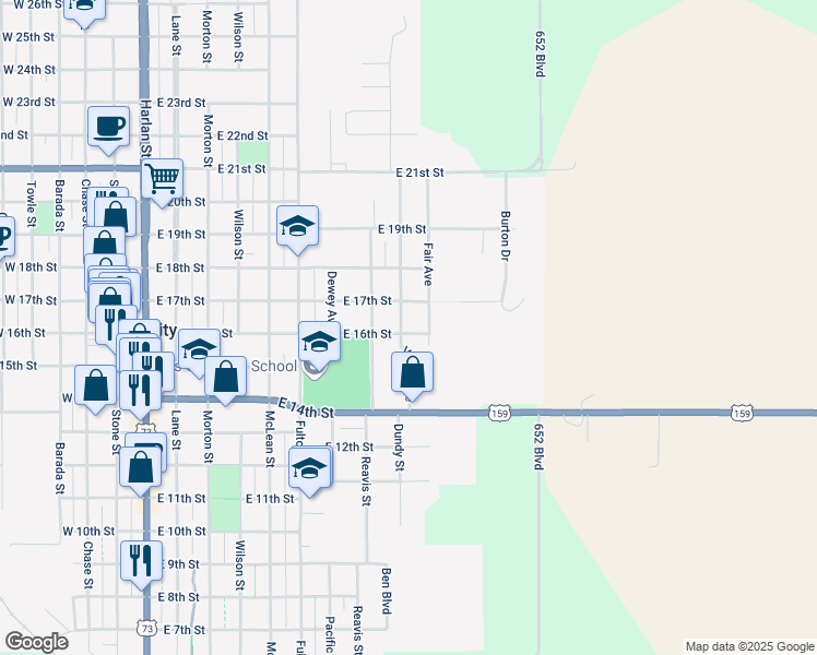 map of restaurants, bars, coffee shops, grocery stores, and more near 1449-1599 Valley Avenue in Falls City