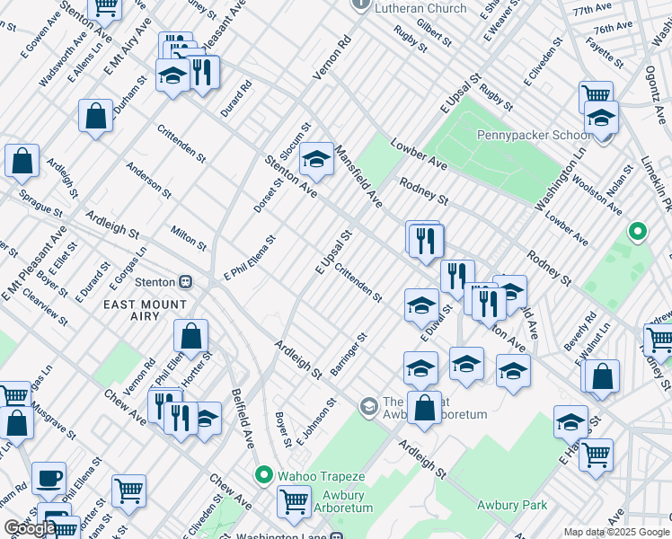 map of restaurants, bars, coffee shops, grocery stores, and more near 1239 Yerkes Street in Philadelphia