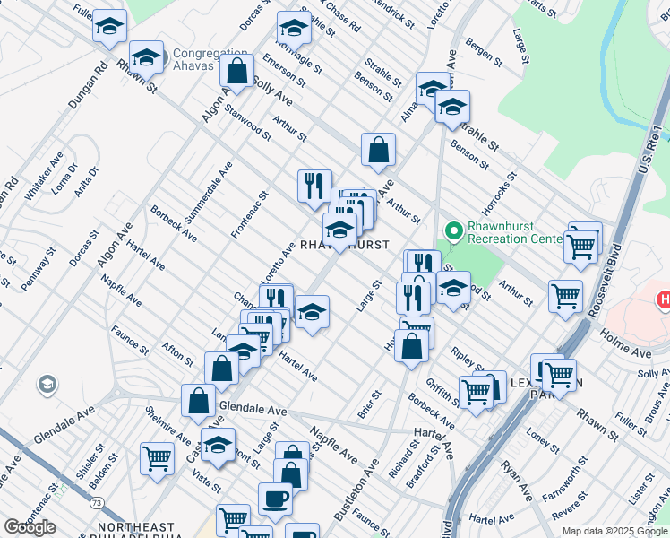 map of restaurants, bars, coffee shops, grocery stores, and more near 7955 Castor Avenue in Philadelphia