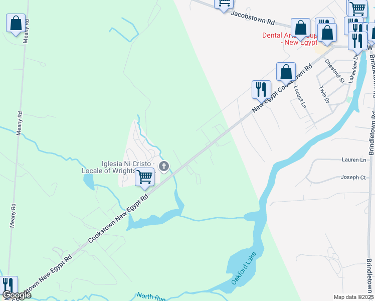 map of restaurants, bars, coffee shops, grocery stores, and more near 221 Cookstown New Egypt Road in Cookstown