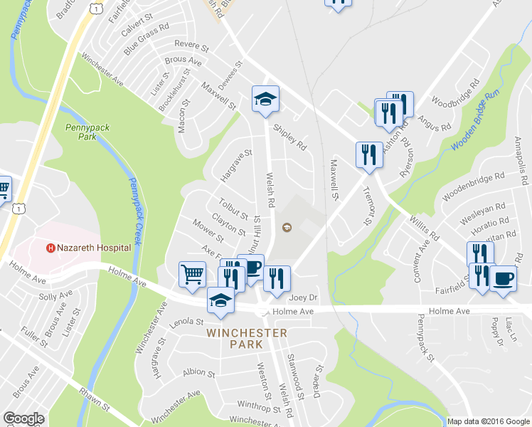 map of restaurants, bars, coffee shops, grocery stores, and more near 2765 Tolbut Street in Philadelphia