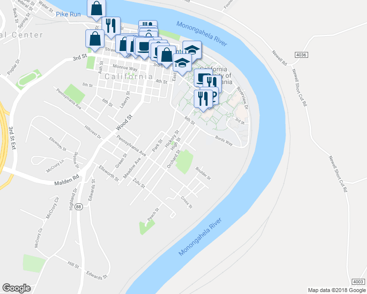 map of restaurants, bars, coffee shops, grocery stores, and more near 722 Orchard Street in California