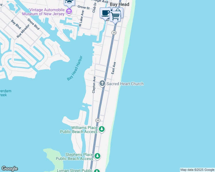 map of restaurants, bars, coffee shops, grocery stores, and more near 27 Goetze Street in Bay Head