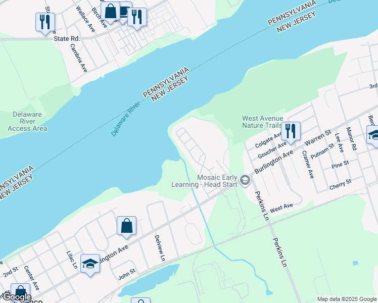 map of restaurants, bars, coffee shops, grocery stores, and more near 2 Teal Court in Delanco