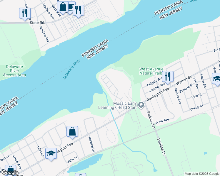 map of restaurants, bars, coffee shops, grocery stores, and more near 2 Teal Court in Delanco