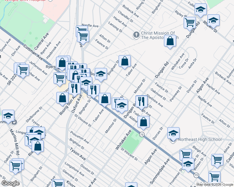 map of restaurants, bars, coffee shops, grocery stores, and more near in Philadelphia