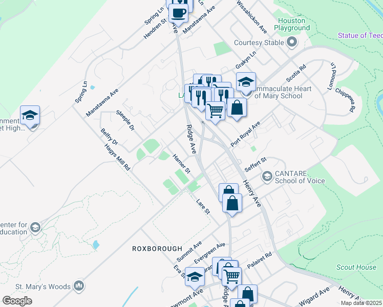 map of restaurants, bars, coffee shops, grocery stores, and more near 716 Ivins Road in Philadelphia