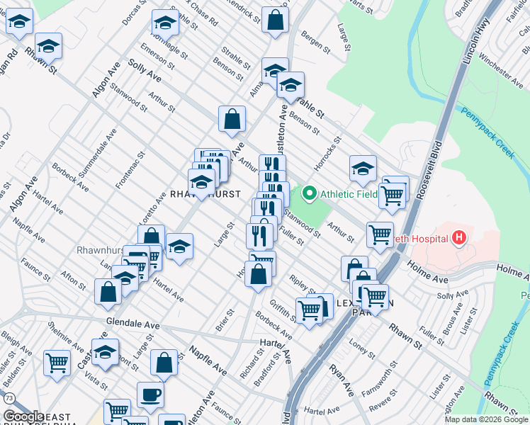 map of restaurants, bars, coffee shops, grocery stores, and more near 2123 Fuller St in Philadelphia
