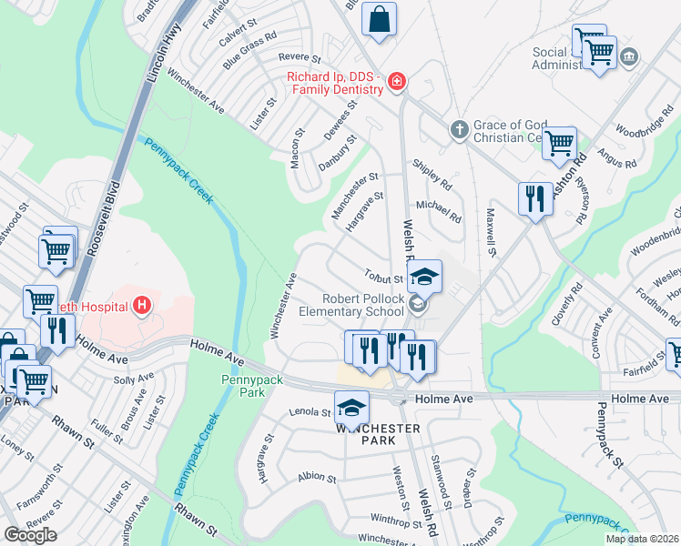 map of restaurants, bars, coffee shops, grocery stores, and more near 2713 Clayton Street in Philadelphia