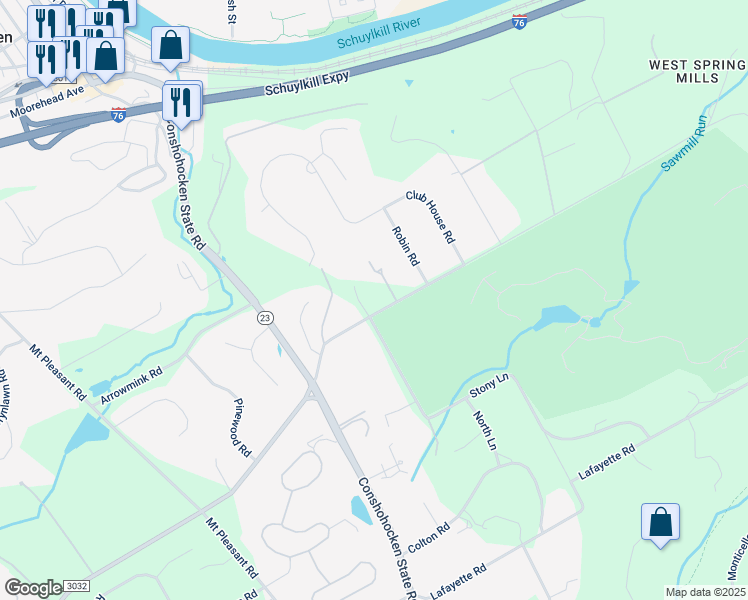 map of restaurants, bars, coffee shops, grocery stores, and more near 1211 Mirabeau Lane in Gladwyne