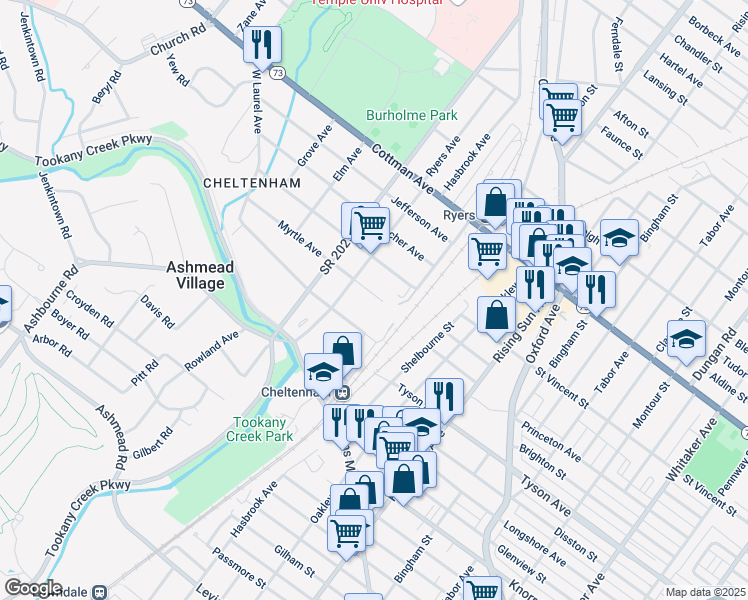 map of restaurants, bars, coffee shops, grocery stores, and more near 126 Myrtle Avenue in Montgomery County