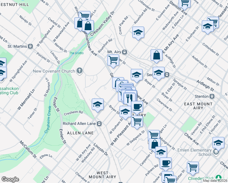 map of restaurants, bars, coffee shops, grocery stores, and more near 7226-34 Germantown Avenue in Philadelphia