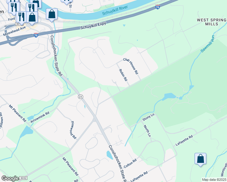 map of restaurants, bars, coffee shops, grocery stores, and more near 1211 Mirabeau Lane in Gladwyne