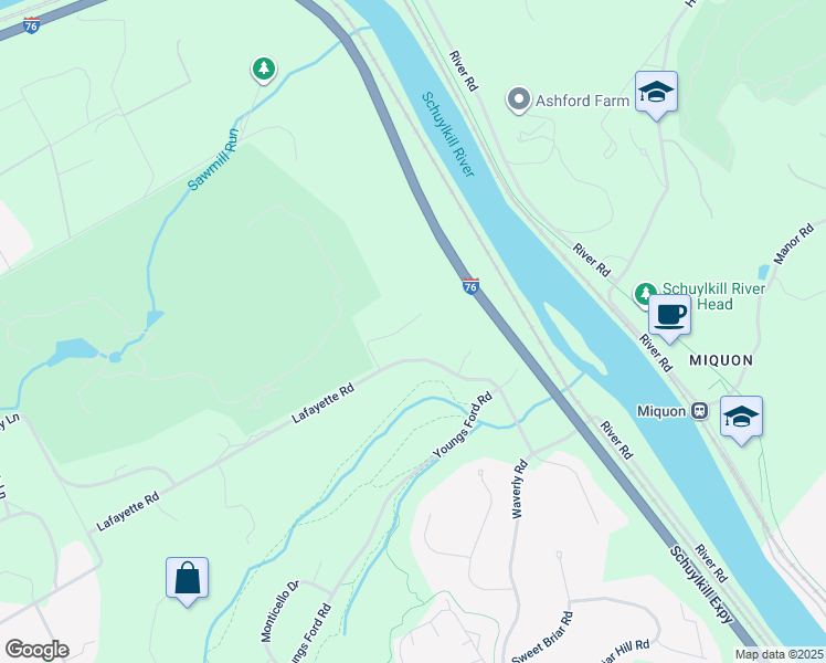 map of restaurants, bars, coffee shops, grocery stores, and more near 1717 Martins Lane in Gladwyne