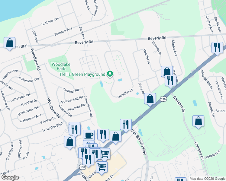 map of restaurants, bars, coffee shops, grocery stores, and more near 69 Jennifer Lane in Burlington