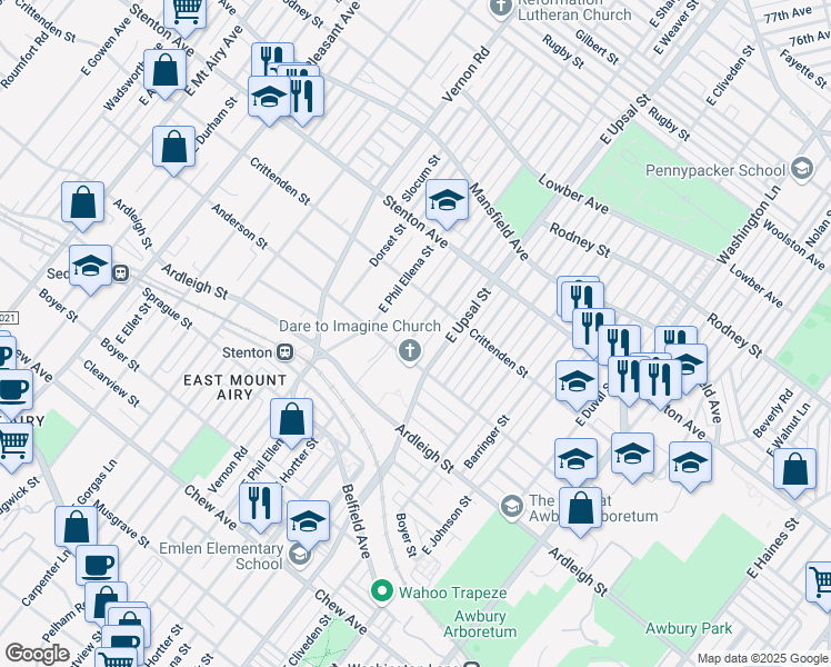 map of restaurants, bars, coffee shops, grocery stores, and more near East Sharpnack Street in Philadelphia