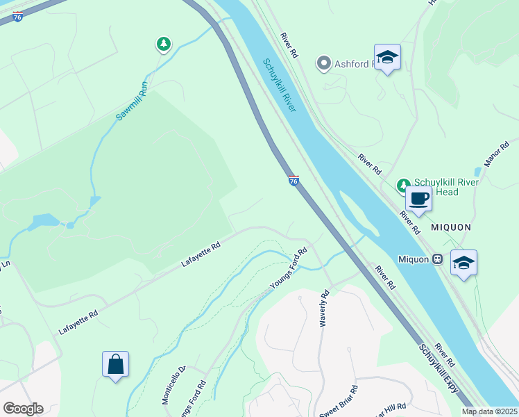 map of restaurants, bars, coffee shops, grocery stores, and more near 1717 Martins Lane in Gladwyne