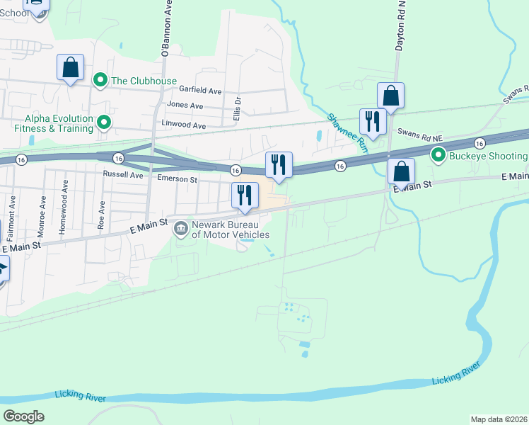 map of restaurants, bars, coffee shops, grocery stores, and more near 1011 East Main Street in Newark