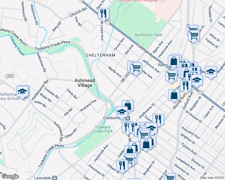 map of restaurants, bars, coffee shops, grocery stores, and more near 519 Central Avenue in Montgomery County