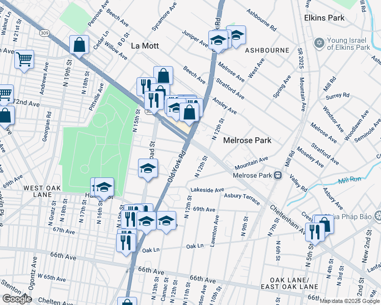 map of restaurants, bars, coffee shops, grocery stores, and more near 7039R Old York Road in Philadelphia